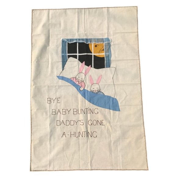 Handmade Other - Vintage Handcrafted Embroidery Nursery Linen, Completed Bucilla Crib Cover 5849